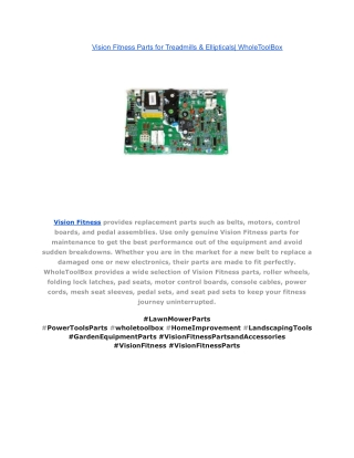 Vision Fitness Parts for Treadmills & Ellipticals_ WholeToolBox