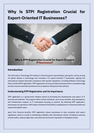 STPI Registration Crucial for Export-Oriented IT Businesses