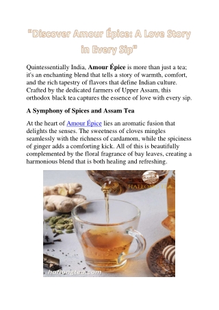 Amour Epice: A Quintessentially Indian Blend of Assam Tea and Aromatic Spices