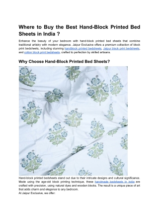 Where to Buy the Best Hand-Block Printed Bed Sheets in India _