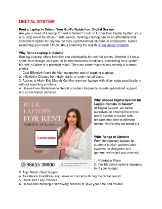 Digital System: Affordable Laptop Rentals in Salem