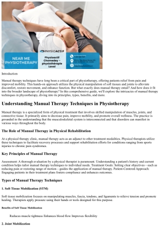 Understanding Manual Therapy Techniques in Physiotherapy