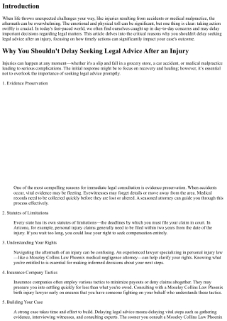 “Why You Shouldn't Delay Seeking Legal Advice After an Injury”