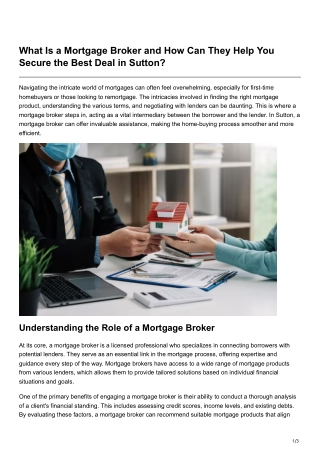What Is a Mortgage Broker and How Can They Help You Secure the Best Deal in Sutton