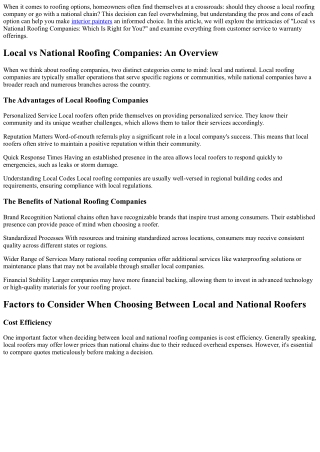 “Local vs National Roofing Companies: Which Is Right for You?”