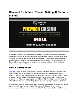 Diamond Exch_ Most Trusted Betting ID Platform In india