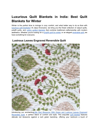 Luxurious Quilt Blankets in India_ Best Quilt Blankets for Winter