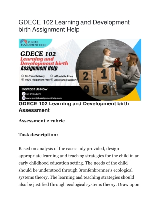 GDECE 102 Learning and Development birth Assignment Help