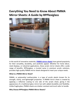 RP Plexiglass - Premium PMMA Mirror Sheets for Crystal-Clear Reflections
