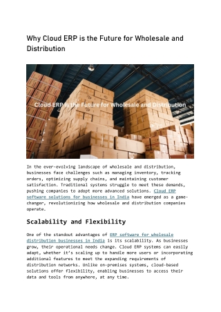 Why Cloud ERP is the Future for Wholesale and Distribution
