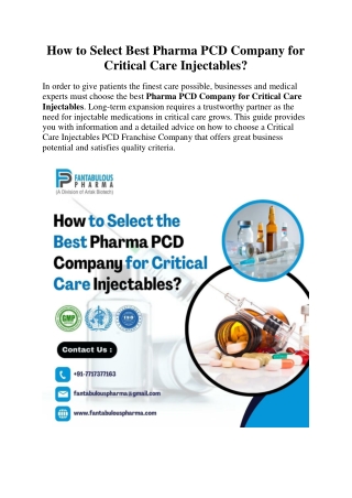 How to Select Best Pharma PCD Company for Critical Care Injectables?