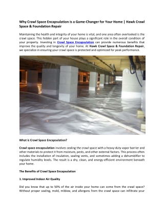Why Crawl Space Encapsulation is a Game-Changer for Your Home by Hawk Crawl Space & Foundation Repair