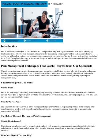 “Pain Management Techniques That Work: Insights from Our Specialists”