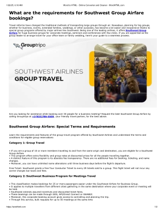 What are the requirements for Southwest Group Airfare bookings?