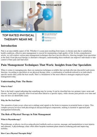 “Pain Management Techniques That Work: Insights from Our Specialists”