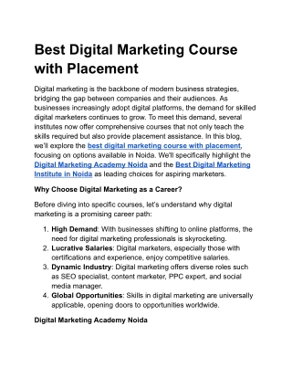 Best Digital Marketing Course with Placement