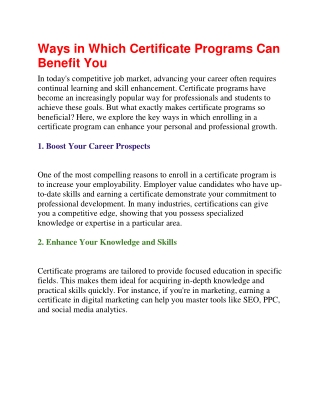 Ways in Which Certificate Programs Can Benefit You