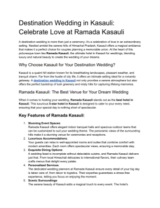Destination Wedding in Kasauli : Celebrate Love at Ramada Kasauli