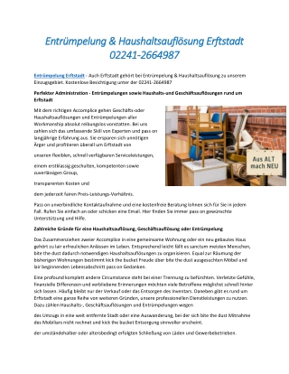 Entrümpelung & Haushaltsauflösung Erftstadt 02241-2664987