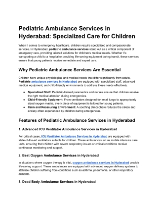 Pediatric Ambulance Services in Hyderabad_ Specialized Care for Children