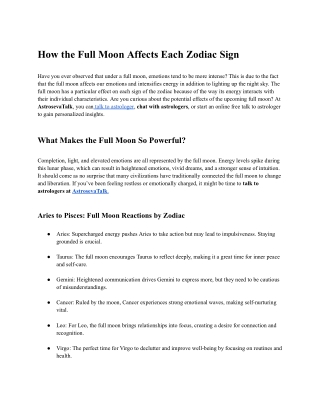 How the Full Moon Affects Each Zodiac Sign