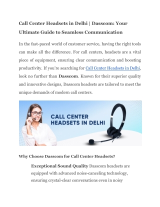 Call Center Headsets in Delhi _ Dasscom_ Your Ultimate Guide to Seamless Communication