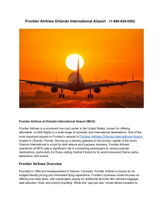 Frontier Airlines Orlando International Airport    1-888-839-0502