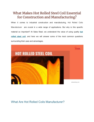 What Makes Hot Rolled Steel Coil Essential for Construction and Manufacturing