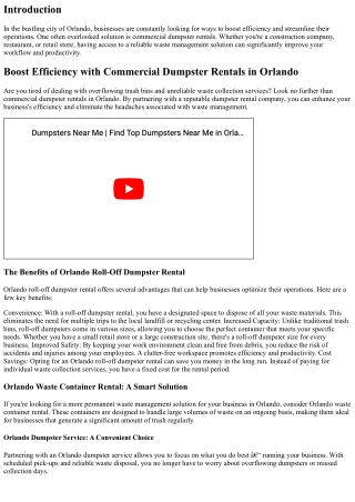 Boost Efficiency with Commercial Dumpster Rentals in Orlando