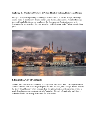 Exploring the Wonders of Turkey A Perfect Blend of Culture, History, and Nature