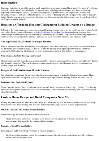 Houston's Affordable Housing Contractors: Building Dreams on a Budget