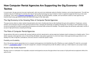 How Computer Rental Agencies Are Supporting the Gig Economy - IVM Techno