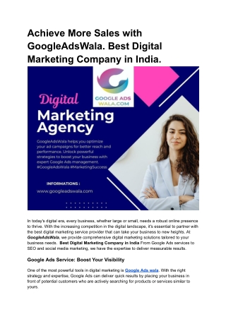 Achieve More Sales with GoogleAdsWala. Best Digital Marketing Company in India.