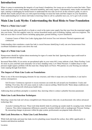 Main Line Leak Myths: Understanding the Real Risks to Your Foundation