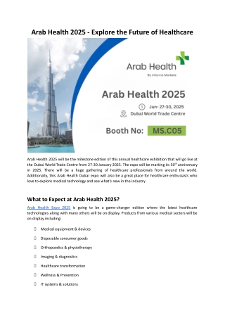 Arab Health 2025 - Explore the Furture of Healthcare