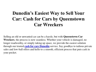 Dunedin’s Easiest Way to Sell Your Car Cash for Cars by Queenstown Car Wreckers