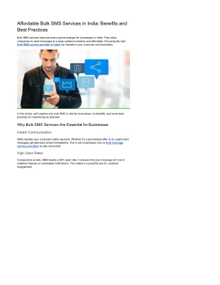 Affordable Bulk SMS Services in India: Benefits and Best Practices