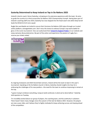 Easterby Determined to Keep Ireland on Top in Six Nations
