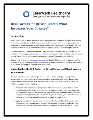 Risk Factors for Breast Cancer What Increases Your Chances