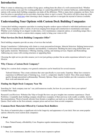 Understanding Your Options with Custom Deck Building Companies