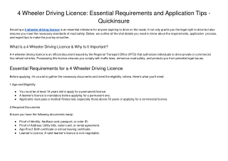 4 Wheeler Driving Licence: Essential Requirements and Application Tips - Quickin