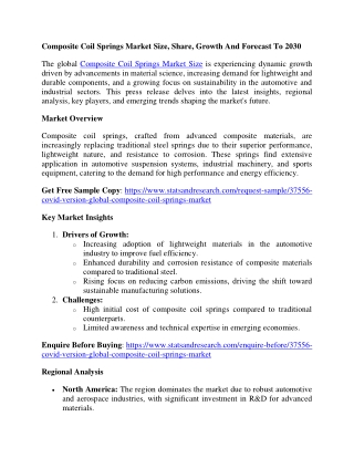 Composite Coil Springs Market Size, Share, Growth And Forecast To 2030