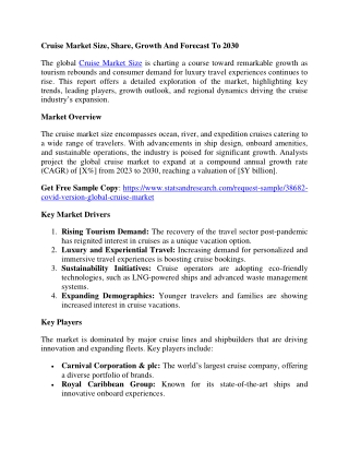 Cruise Market Size, Share, Growth And Forecast To 2030