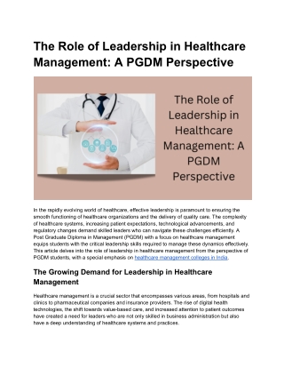 The Role of Leadership in Healthcare Management_ A PGDM Perspective