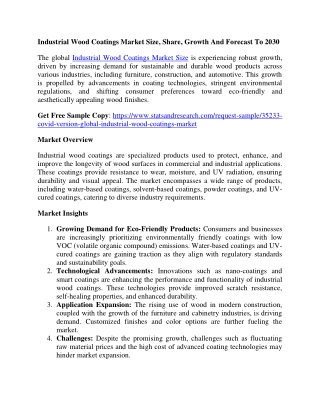 Industrial Wood Coatings Market Size, Share, Growth And Forecast To 2030