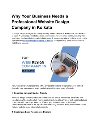 Why Your Business Needs a Professional Website Design Company in Kolkata