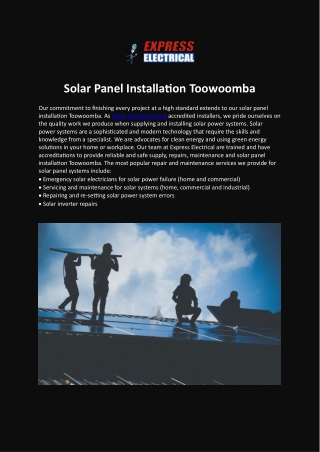 Solar Panel Installation Toowoomba