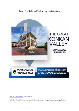 Land for Sale In Konkan - greatkonkan