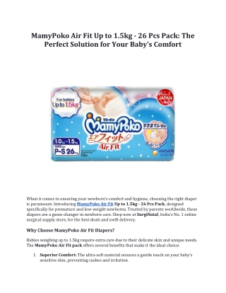 MamyPoko Air Fit Up to 1.5kg - 26 Pcs Pack: The Perfect Solution for Your Baby's