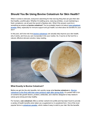 Boost Your Skin Health with Bovine Colostrum Powder